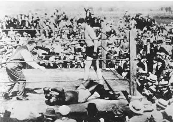 Jess Willard decks Jack Johnson in Havana