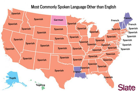 Most Commonly Spoken Language Other than English Map