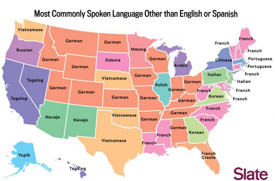 Most Commonly Spoken Language Other than English or Spanish Map