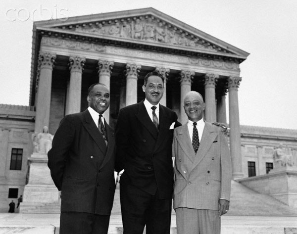 George Hayes, Thurgood Marshall, and James Nabrit, Jr. after their victory in Brown v. Board of Education.