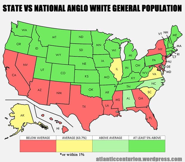 State versus National Anglo White Population