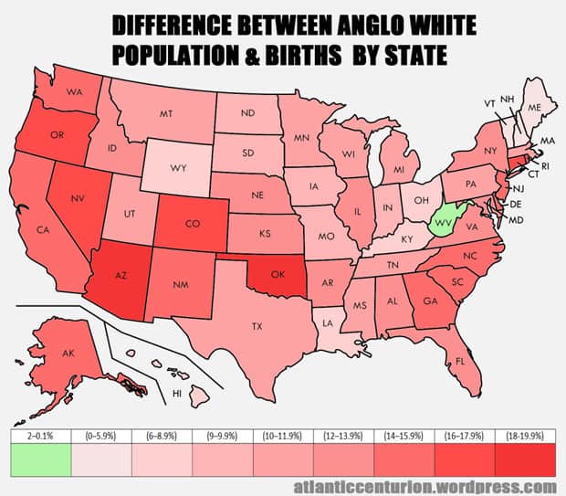 Difference Between Anglo White Population and Anglo White Births by State