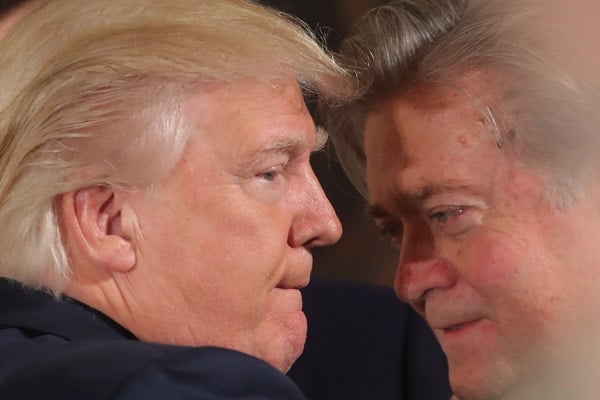 Donald Trump talks to Steve Bannon (Credit Image: © Carlos Barria/Reuters via ZUMA Press)