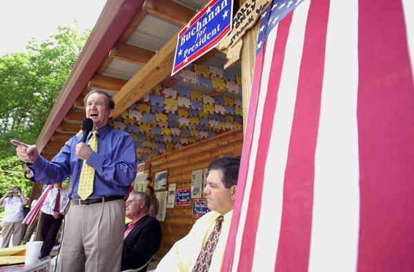 June 6, 2000; Pat Buchanan speaks to supporters during a campaign stop. (Credit Image: © Erik S. Lesser/ZUMAPRESS.com)