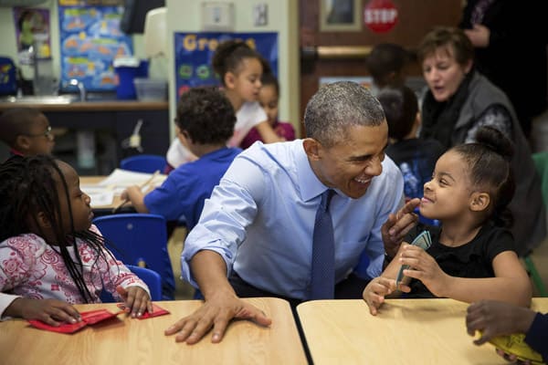 President Barack Obama visits the Community Children's Center, one of the nation's oldest Head Start programs. (Credit Image: © Pete Souza/The White House/ZUMAPRESS.com)