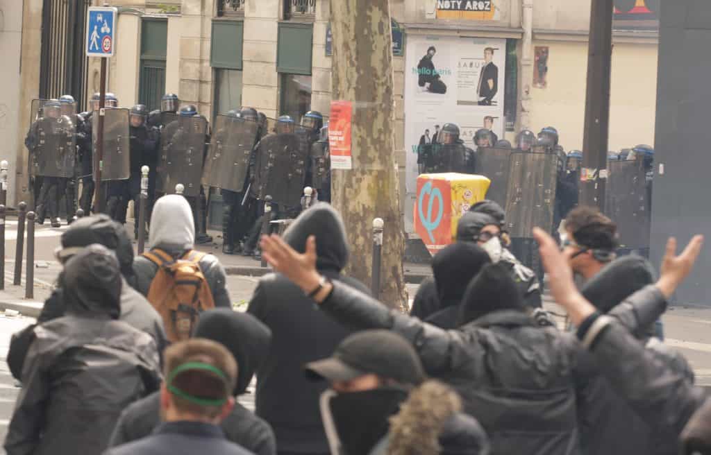Police and Antifa in France