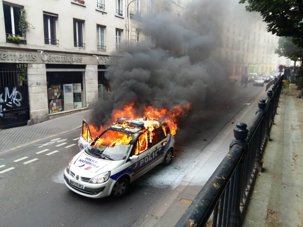 Police Car on Fire in France