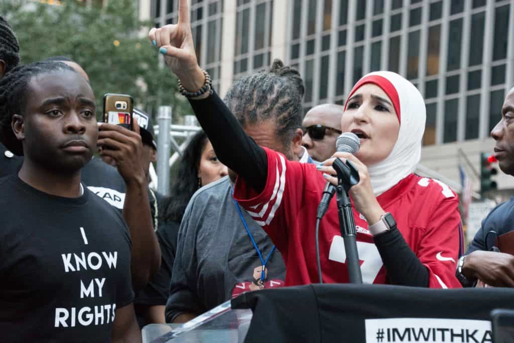 Rally for Colin Kaepernick outside NFL headquarters, New York, USA - 23 Aug 2017