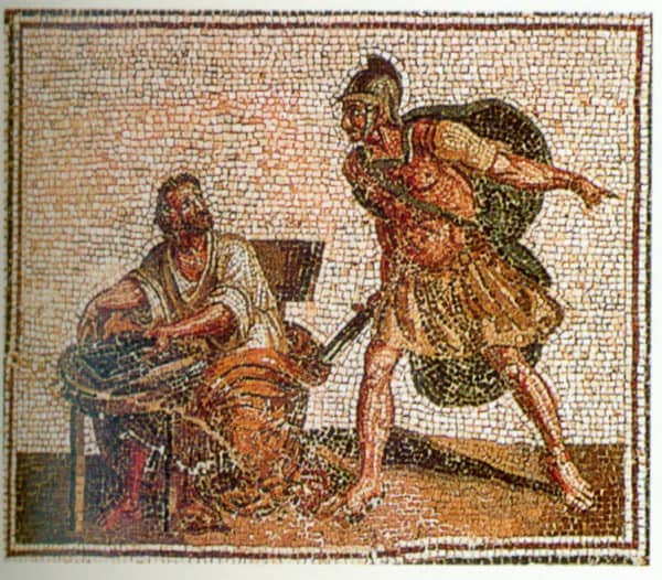 Archimedes before his death with the Roman soldier