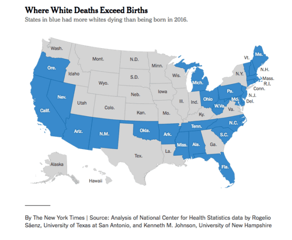 Map of Where White Deaths Exceed Births