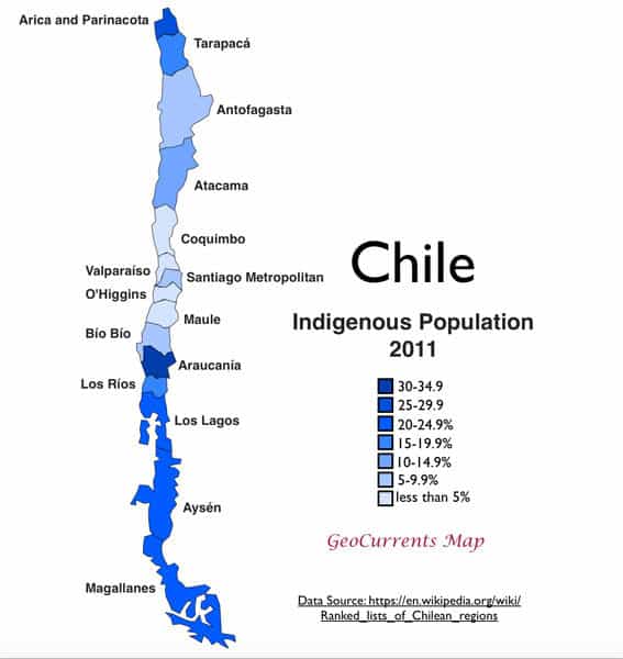 Demographic map of Amerindian populations in Chile
