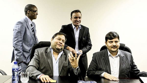 Duduzane Zuma (Jacob Zuma's son), Ajay Gupta, Jagdish Parekh and Atul Gupta.