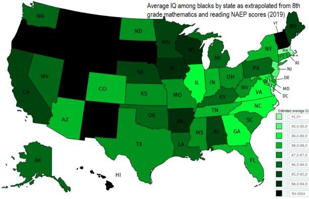 Average Black IQ By State