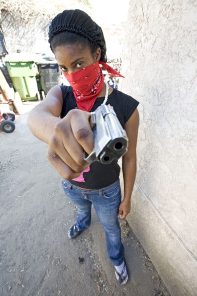Black Female Gangster with Pistol