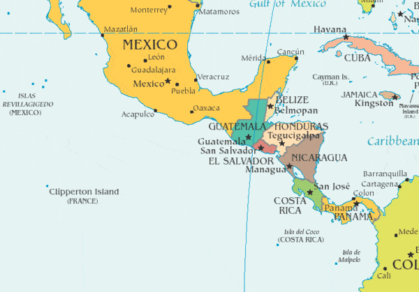 Map of Mexico and Central America