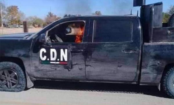 A truck abandoned by cartel in Coahuila gun battle