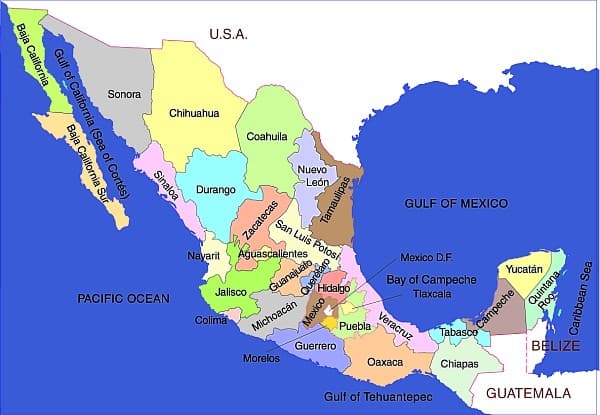 Map of the States of Mexico