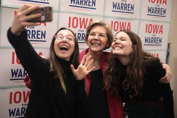 Elizabeth Warren with supporters