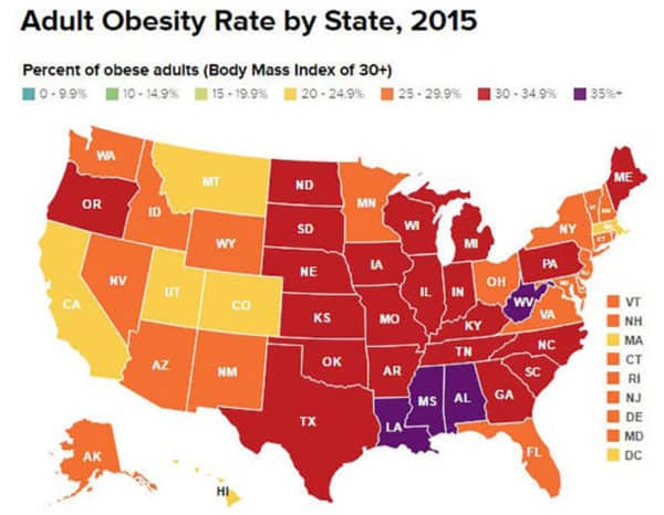 Adult Obesity by State 2015