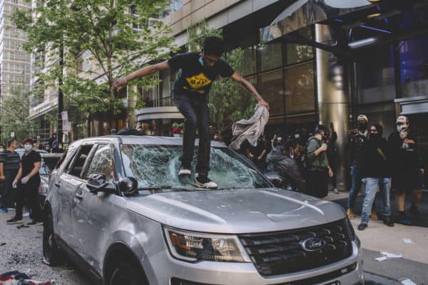 Smashing a car in Chicago