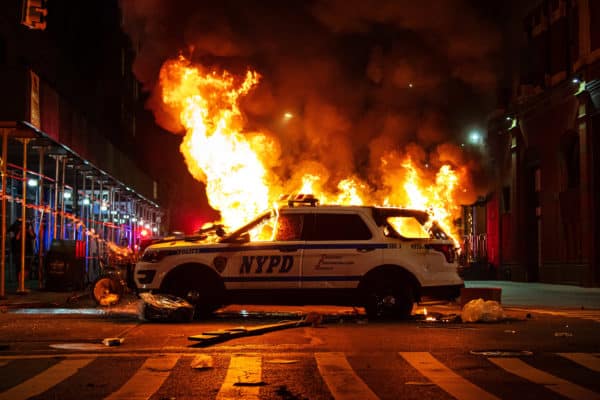 Flaming Police Vehicle in New York City
