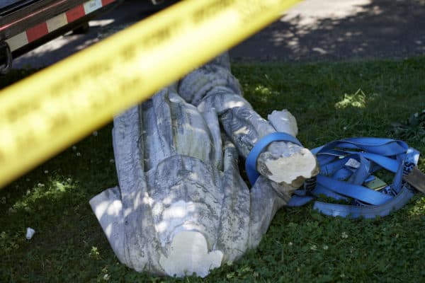 What's left of a statue of Christopher Columbus