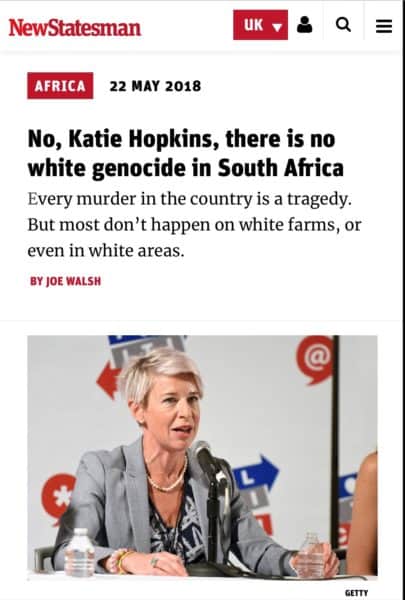 New Statesman Denies White Genocide