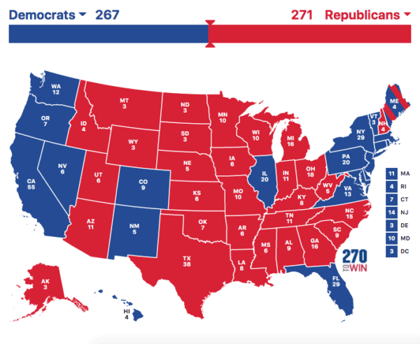 FL and PA Blue; NH and MN Red