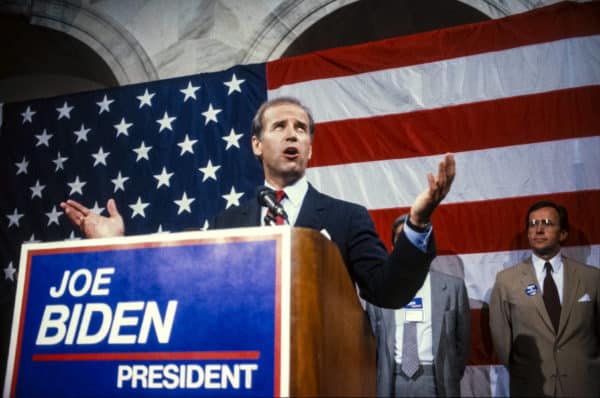 Senator Joseph Biden announces his intention to run for the 1988 Democratic presidential nomination in Washington, D.C. on June 9, 1987 (Credit Image: © Howard L. Sachs/CNP via ZUMA Wire)