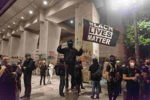 Antifa and BLM at the Portland Courthouse