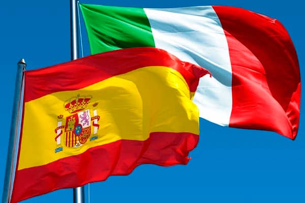 Italian and Spanish Flags Together