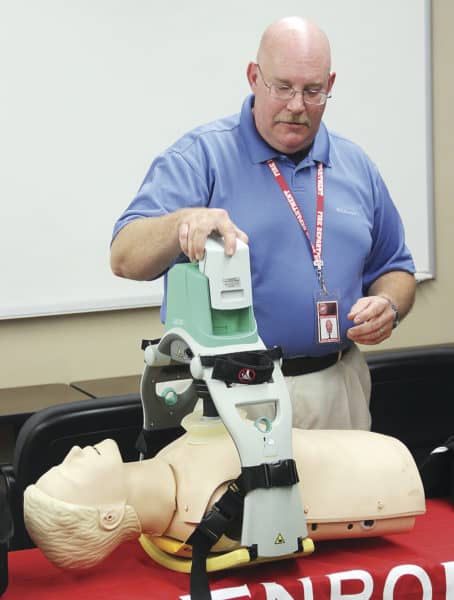 The Lucas 2 chest compression system. The external mechanical device provides chest compressions during cardiopulmonary resuscitation. (Credit Image: © Larry Fisher / Quad-City Times / ZUMAPRESS.com)