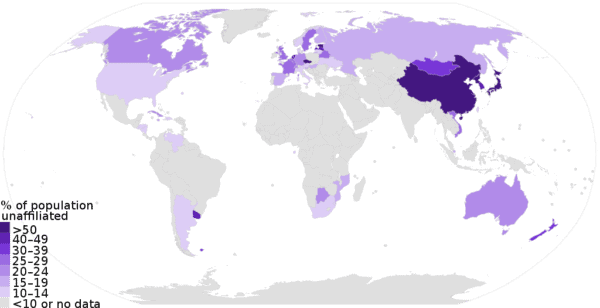 Nonreligious population by country