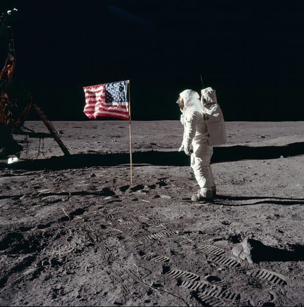American flag on the moon