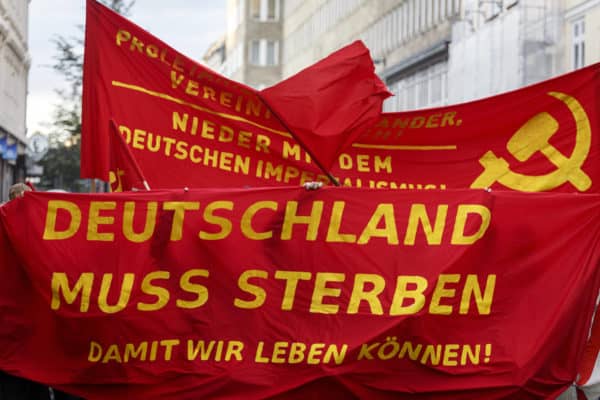 On the Day of German Unity, around 160 people demonstrated in Hamburg under the motto “Germany must die” (Deutschland muss sterben) (Credit Image: © Imago via ZUMA Press)