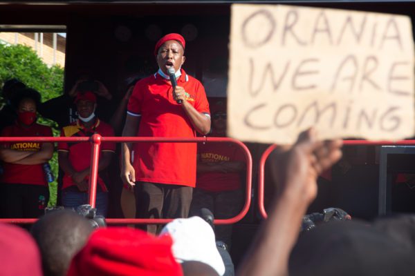 October 16, 2020, Senekal, South Africa: EFF (Economic Freedom Fighters) leader Julius Malema speaking to protesters. (Credit Image: © Thabo Jaiyesimi / SOPA Images via ZUMA Wire)