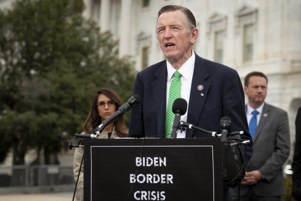 Representative Paul A. Gosar (Republican of Arizona) offers remarks during a press conference outside of the U.S. Capitol, March 17, 2021. (Credit Image: © Rod Lamkey – Cnp / CNP via ZUMA Wire)