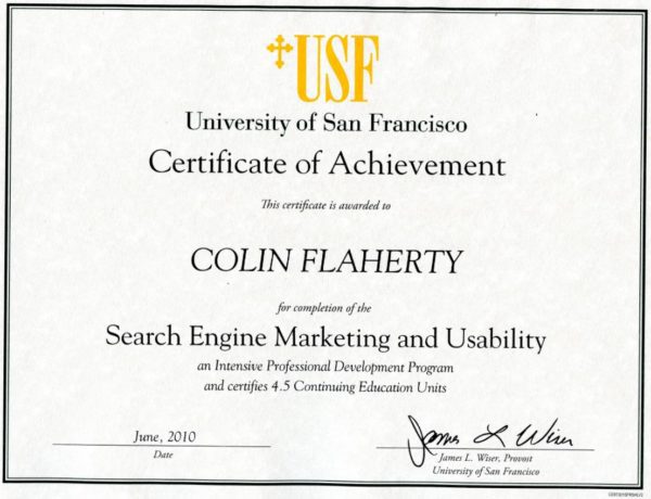 Colin Flaherty Continuing Ed certificate