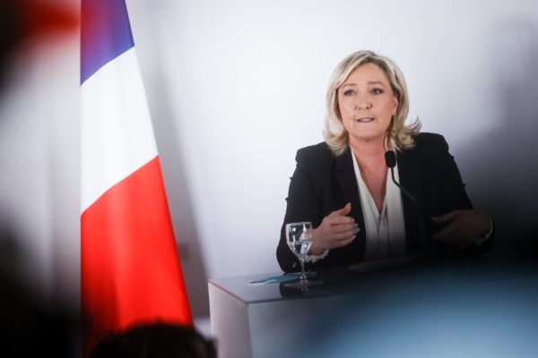 Press conference by Marine Le Pen, national rally candidate for the 2022 presidential election in Paris, on January 18, 2022. (Credit Image: © Maxppp via ZUMA Press)