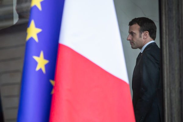 President Emmanuel Macron with French and EU Flag