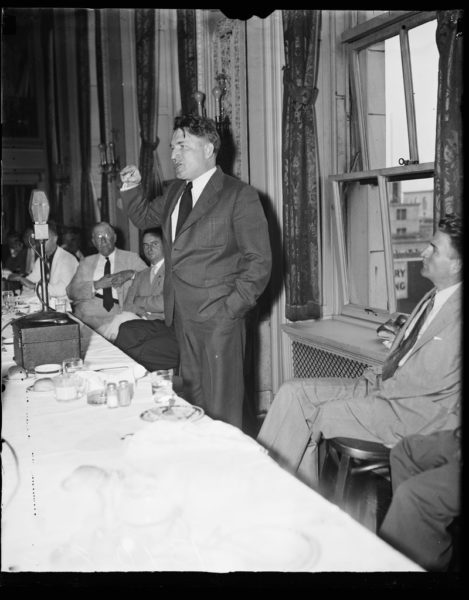 Rev. Gerald L.K. Smith addressing members of the press on August 7, 1936 in Washington, D.C.
