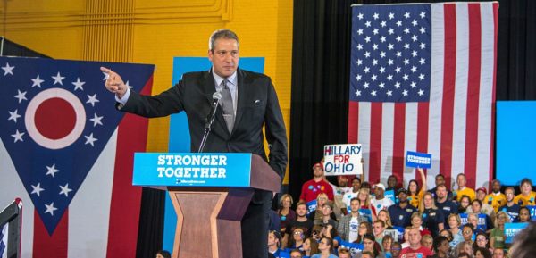 Tim Ryan campaigning for Hillary Clinton in Ohio in 2016. Donald Trump won the state by eight points, despite it having voted Democrat in 2012 in 2008. (Credit Image: Tim Evanson via Wikimedia)