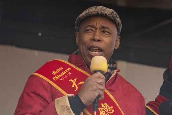 Eric Adams speaks during Lunar New Year parade