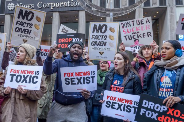 Hundreds of activists gathered outside Fox News HQ in New York City on March 13, 2019 to send a clear message to all media buyers that Fox News’ toxicity is bad for business. (Credit Image: © Erik Mcgregor / Pacific Press via ZUMA Wire)