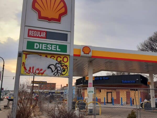 Rioters destroyed this gas station.