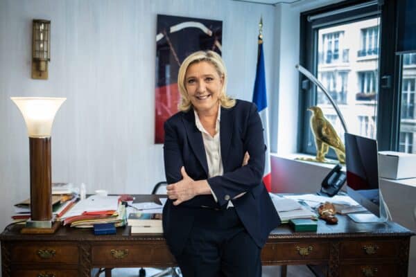 Marine Le Pen at his campaign headquarter in Paris