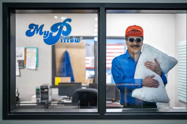 Cardboard cut outs of Mike Lindell are seen throughout the MyPillow manufacturing facility in Shakopee, Minnesota on Wednesday, February 17, 2021. (Credit Image: © TNS via ZUMA Wire)