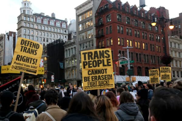 October 29, 2018 – New York City – Hundreds of New York’s transgender community rallied in downtown Manhattan  to condemn the leaked Department of Health and Human Services (HHS) memo that seeks to redefine sex in federal law as male or female based on immutable biological traits identifiable by or before birth. (Credit Image: © G. Ronald Lopez / ZUMA Wire)
