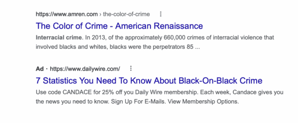 Daily Wire ad on interracial crime