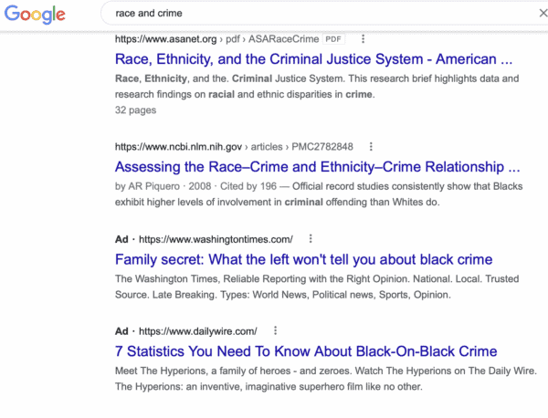 race and crime google